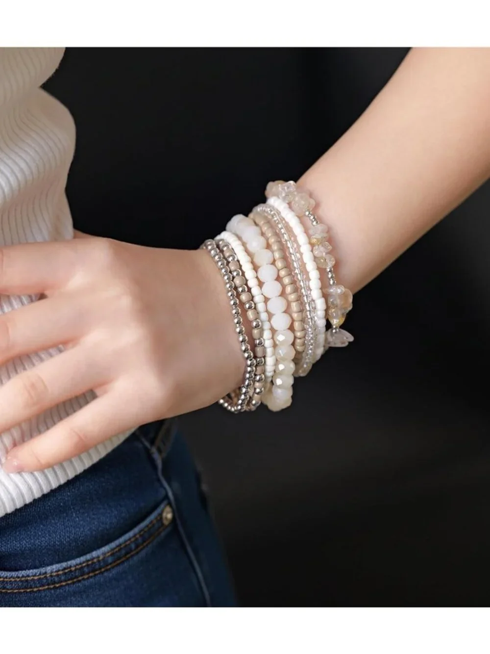 Boho Stackable Beaded Bracelets Set - 8PCS Natural Stone Stretch Jewelry Gifts